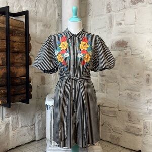 Flying Tomato Striped Shirt with Floral Design